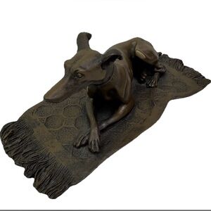 Vintage Greyhound On Rug Pedigree Pet Statue Sculpture Figure Cold Cast Bronze